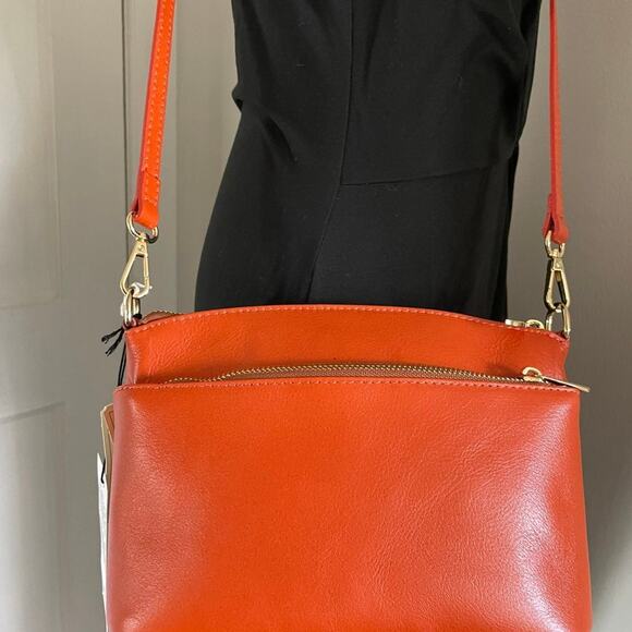 New DIVINA FIRENZE Orange Gold Crossbody Handbag Purse Quality Fine Leather - Picture 9 of 11
